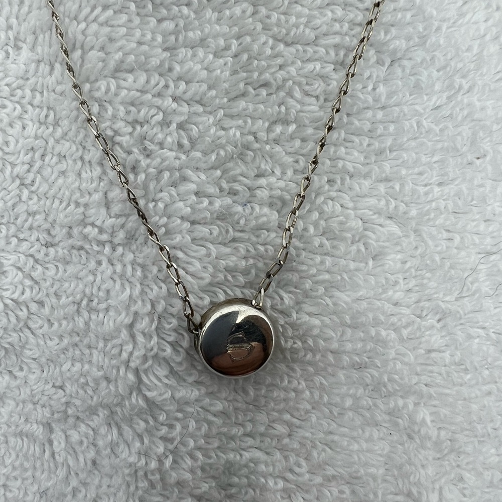 Monogram Initial S Sterling Silver Disc Pendant 1… - image 1
